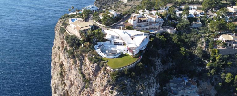 Aerial view of a luxurious clifftop villa